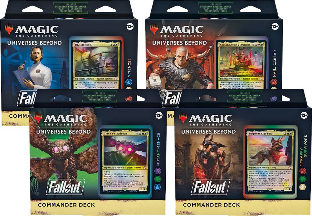 Magic: The Gathering Fallout Commander Deck Display (4 Decks) | Complete Set of All Preconstructed Commander Decks