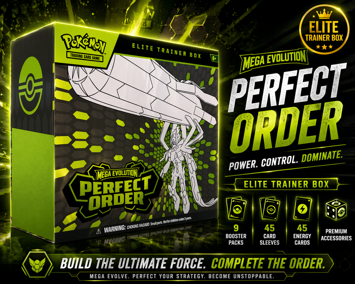 Pokémon TCG Mega Evolution Perfect Order Elite Trainer Box (ETB) – 9 Booster Packs, Sleeves & Accessories